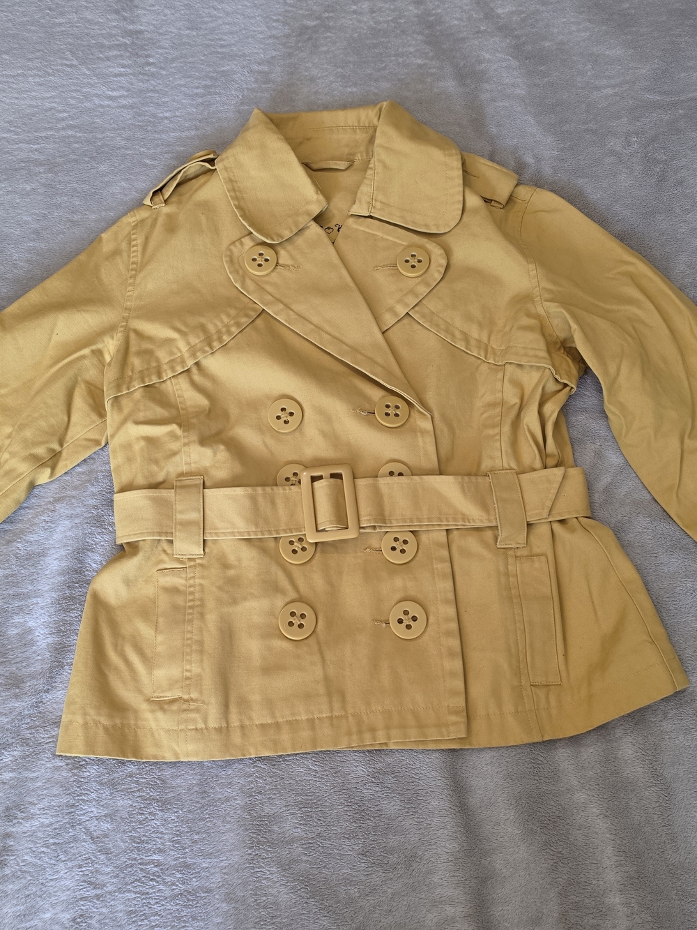 Candie's Mustard Double-Breasted Trench Jacket with Belt